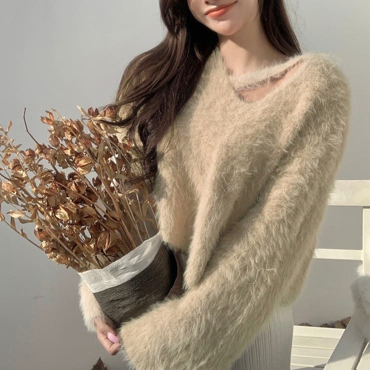 クロップド丈V開きシャギーニット | LADY LIKE  | 詳細画像24 