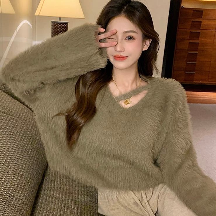 クロップド丈V開きシャギーニット | LADY LIKE  | 詳細画像26 