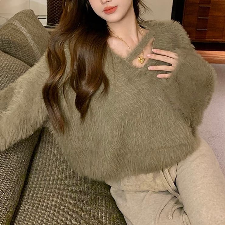 クロップド丈V開きシャギーニット | LADY LIKE  | 詳細画像27 