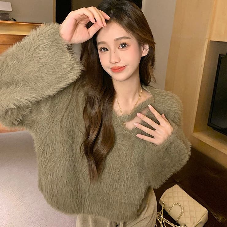 クロップド丈V開きシャギーニット | LADY LIKE  | 詳細画像28 