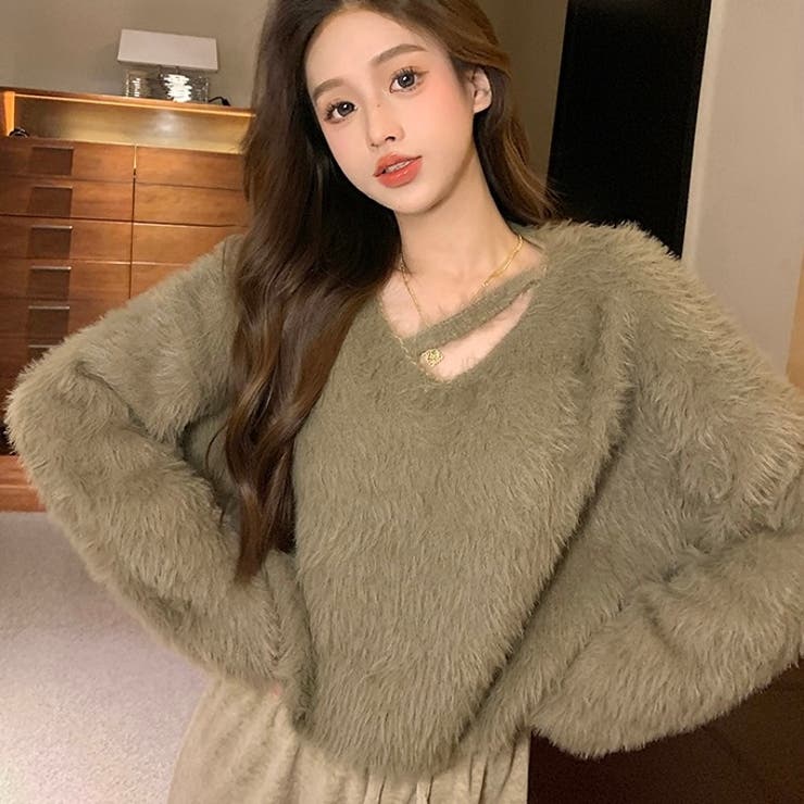 クロップド丈V開きシャギーニット | LADY LIKE  | 詳細画像29 