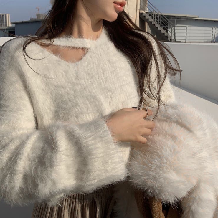 クロップド丈V開きシャギーニット | LADY LIKE  | 詳細画像4 