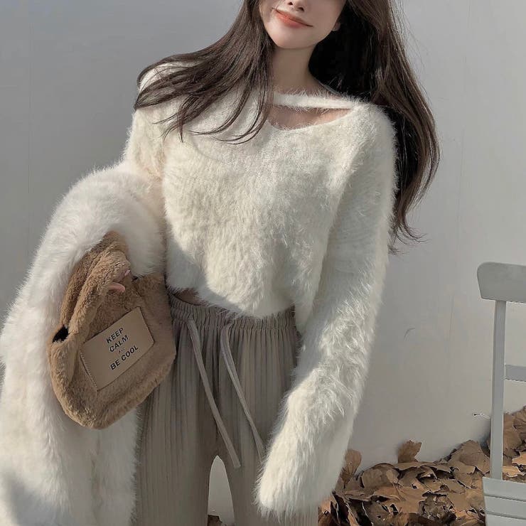 クロップド丈V開きシャギーニット | LADY LIKE  | 詳細画像5 