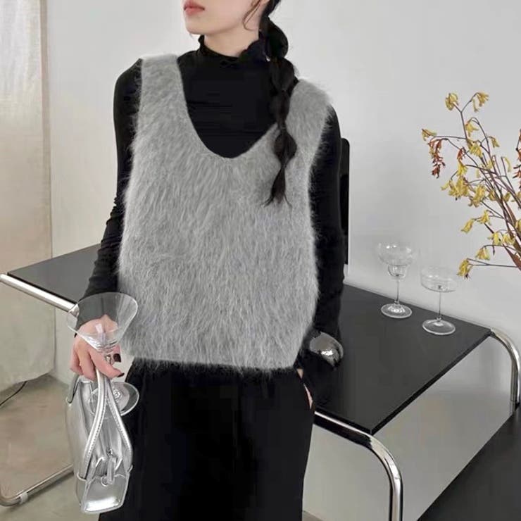 お値下げ!グレー Vネック シャギーベスト