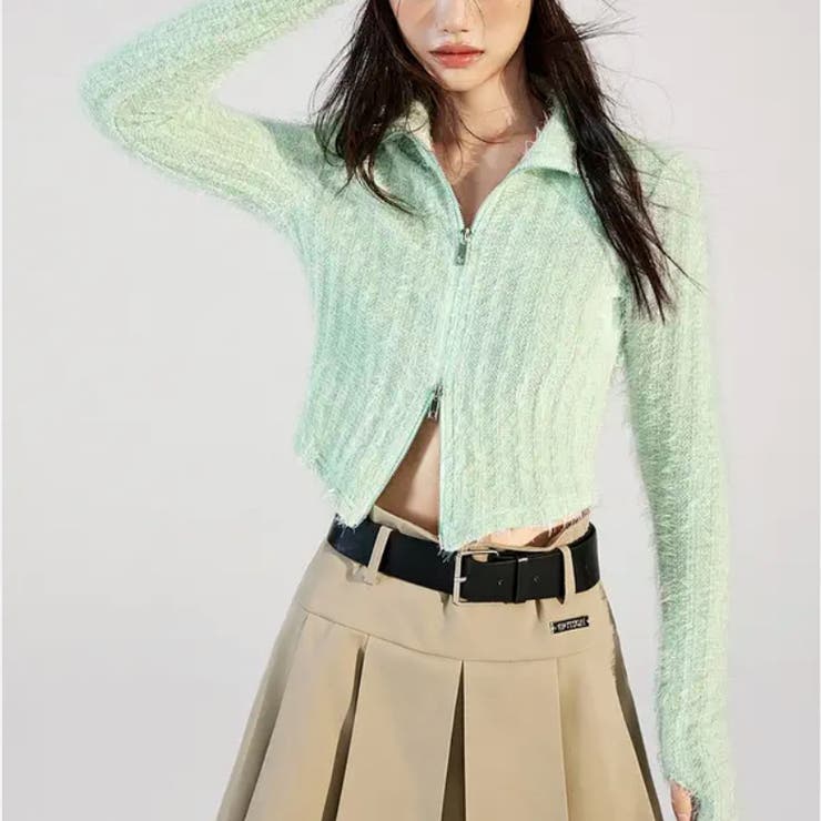 ミント | ダブルジップシャギーニット | LADY LIKE 