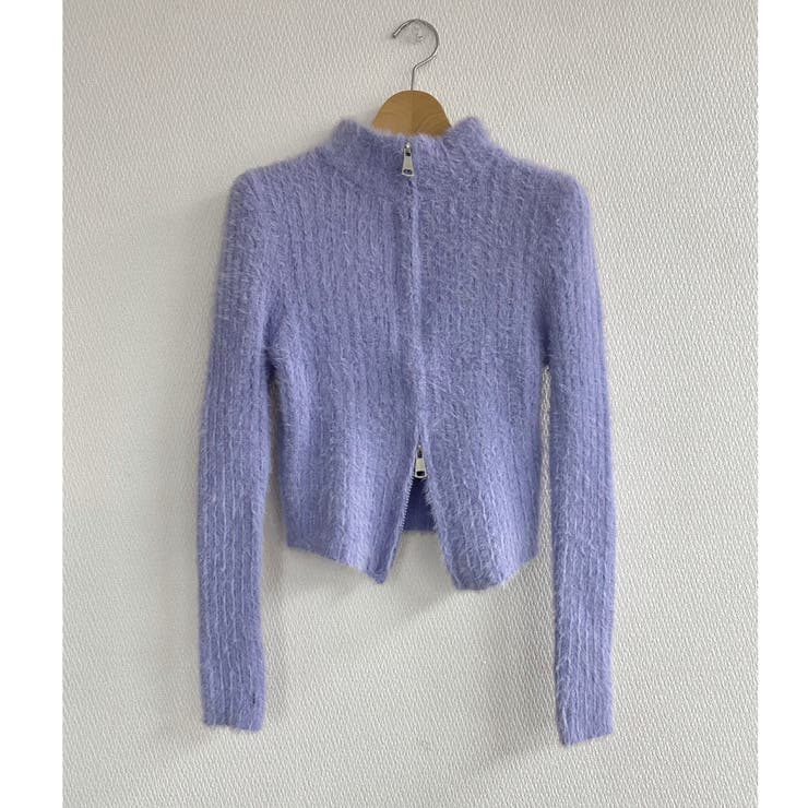 パープル | ダブルジップシャギーニット | LADY LIKE 