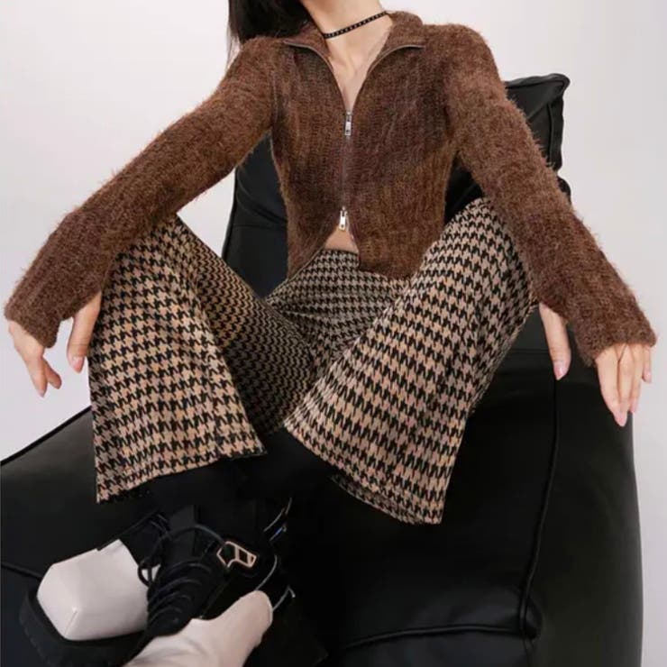 ブラウン | ダブルジップシャギーニット | LADY LIKE 