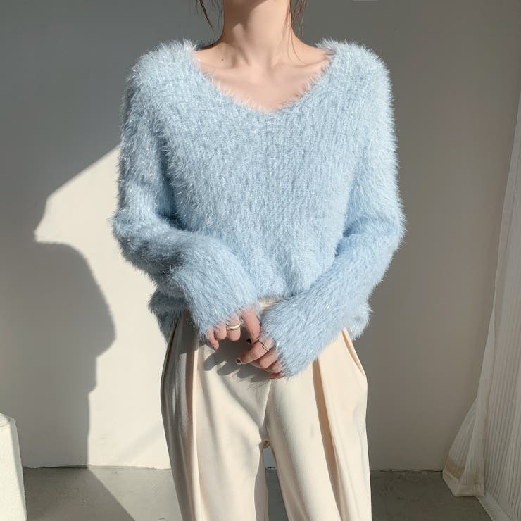 Vネックシャギーニット[品番：SHNW0010172]｜LADY LIKE （レディライク