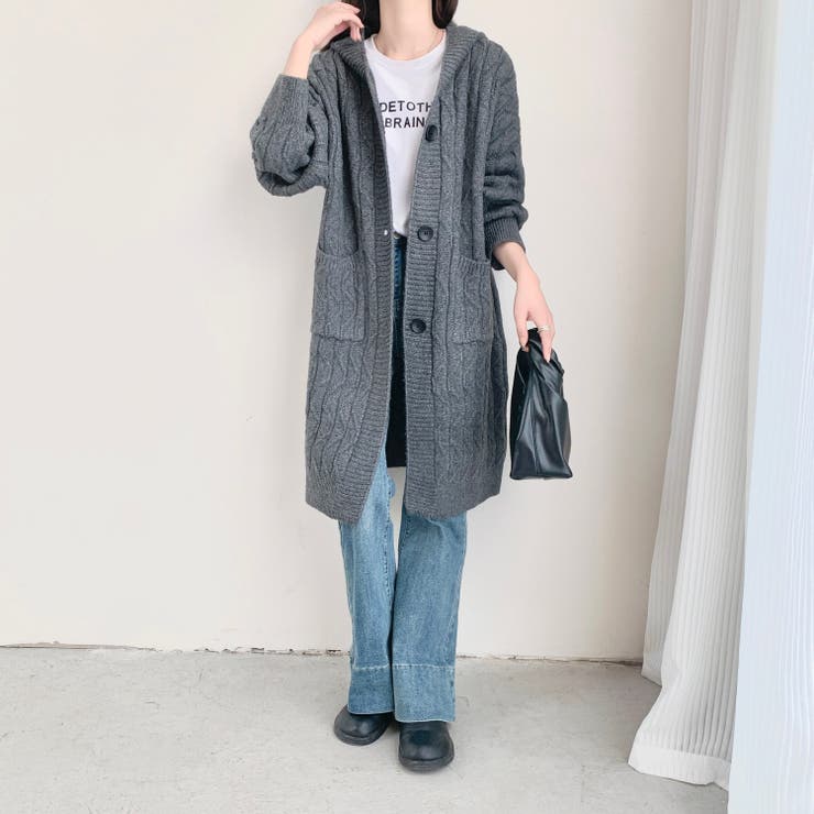 フード付きロングニットカーディガン[品番：SHNW0010160]｜LADY