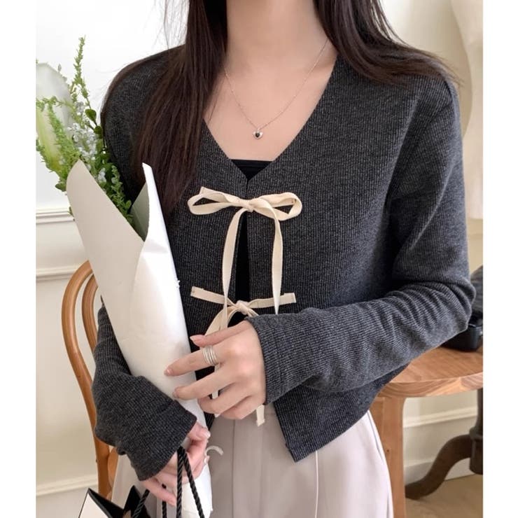 配色フロントリボンカーディガン | LADY LIKE  | 詳細画像6 