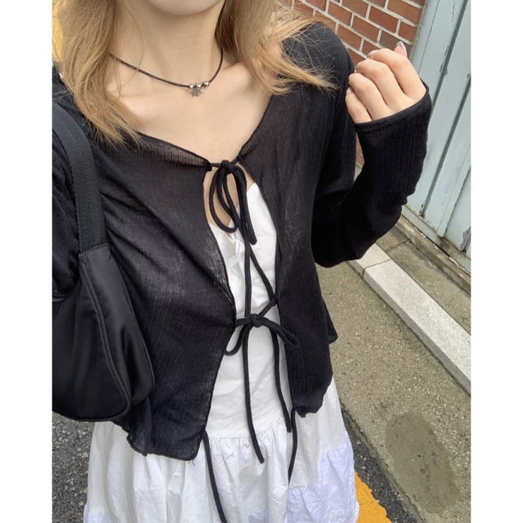ブラック | トリプルリボンやわらかカーディガン | LADY LIKE 