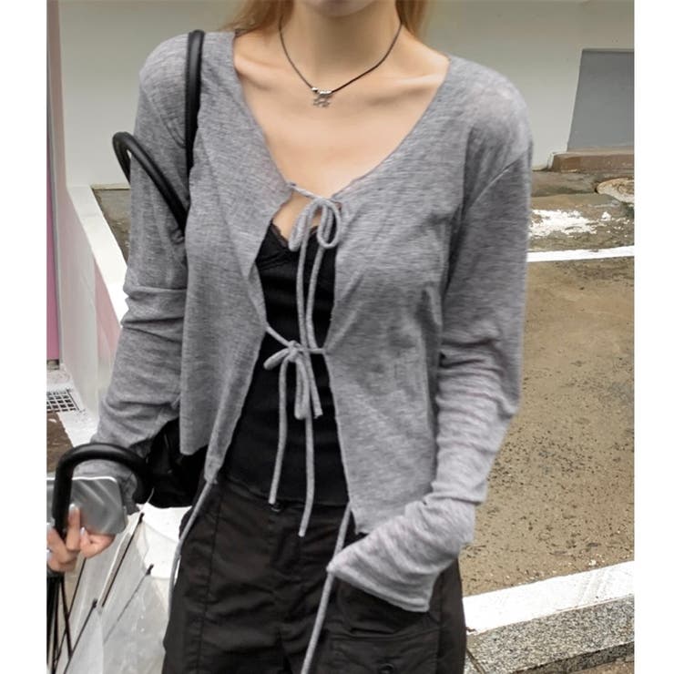 グレー | トリプルリボンやわらかカーディガン | LADY LIKE 