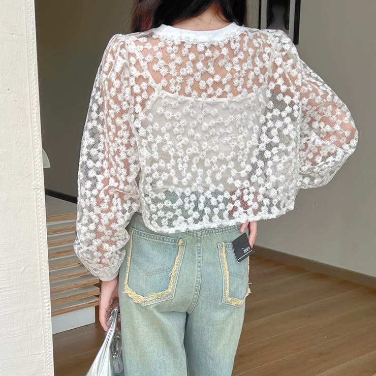 litmus sheer skin tops シアースキントップス ブルー花柄