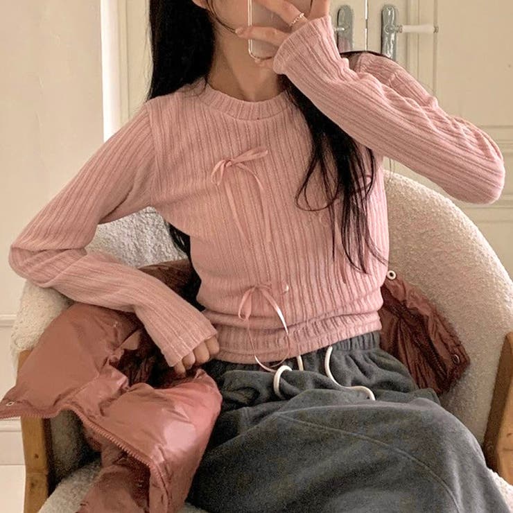 【美品】Lepetto ピンクリボン付きノースリーブトップス レペット リボン+お花レース襟トップス(80~140cm)(80cm ピンク): トップス【べべ