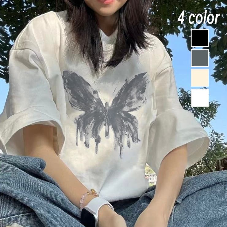 バタフライプリントオーバーサイズTシャツ[品番：SHNW0011275