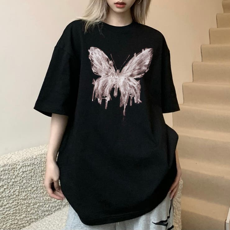 バタフライプリントオーバーサイズTシャツ[品番：SHNW0011275