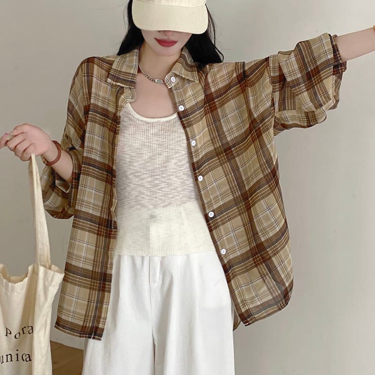 チェック柄ゆったりシアーシャツ | LADY LIKE  | 詳細画像18