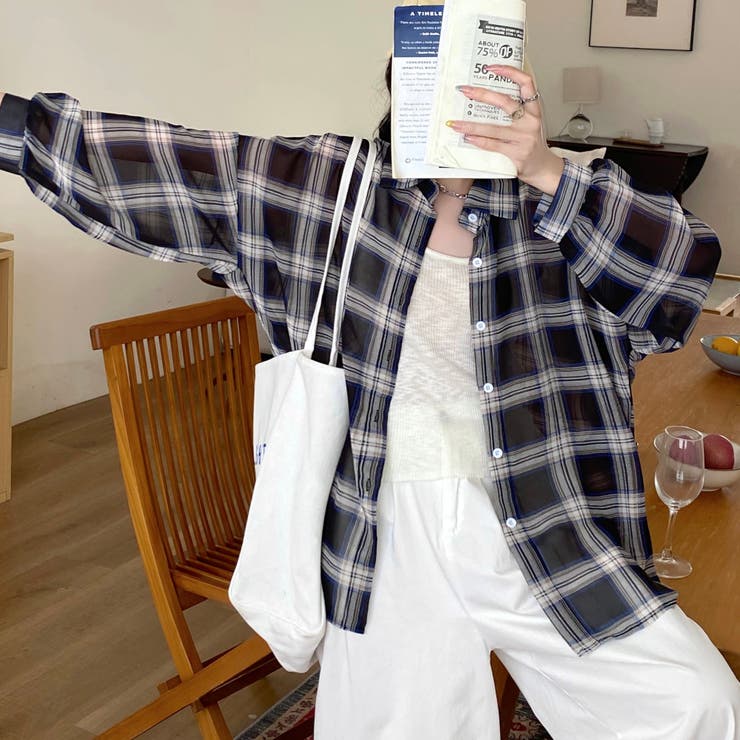 チェック柄ゆったりシアーシャツ | LADY LIKE  | 詳細画像21