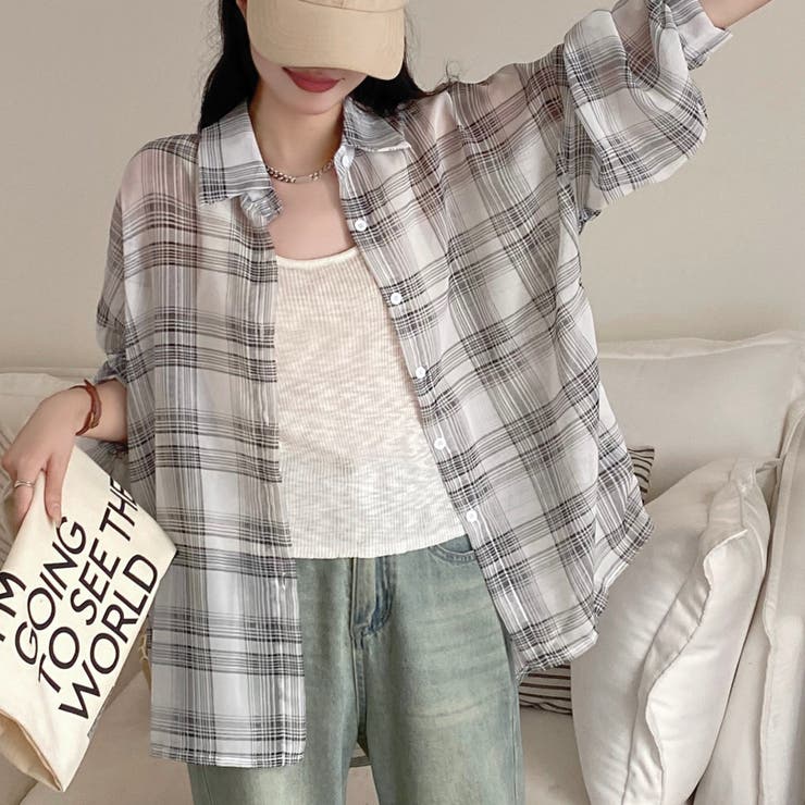 チェック柄ゆったりシアーシャツ | LADY LIKE  | 詳細画像3