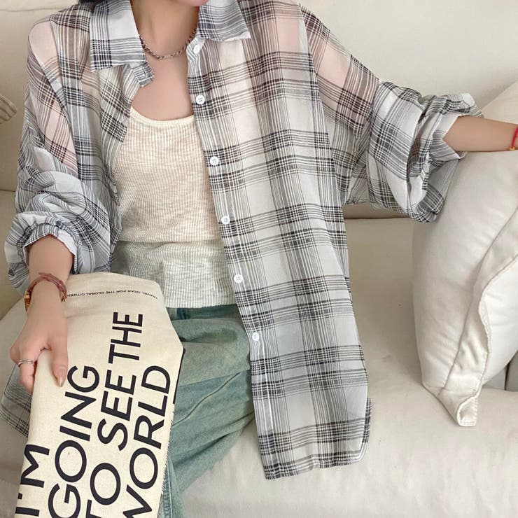 チェック柄ゆったりシアーシャツ | LADY LIKE  | 詳細画像4