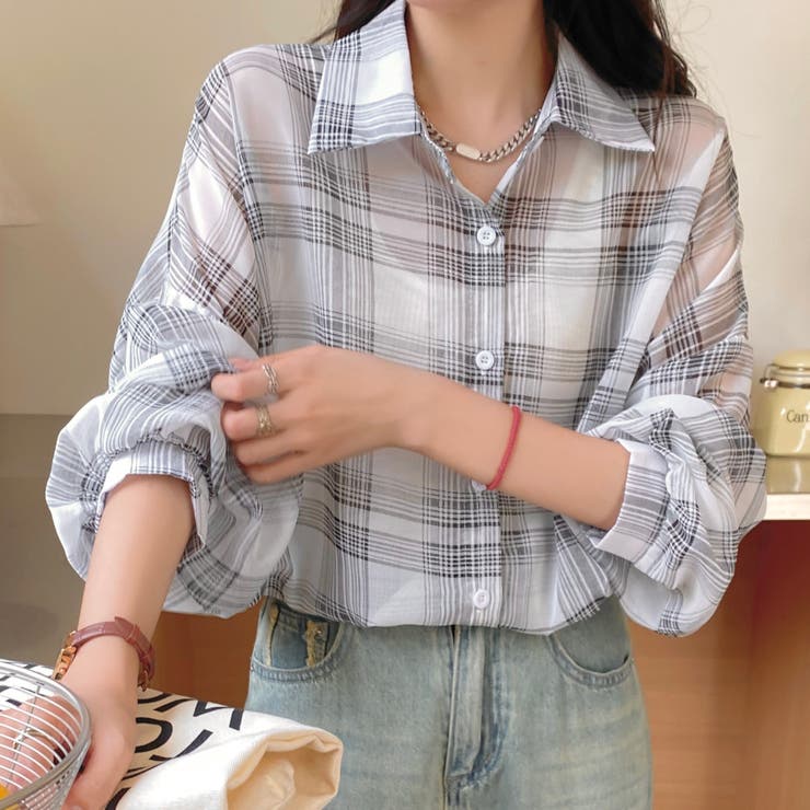 チェック柄ゆったりシアーシャツ | LADY LIKE  | 詳細画像7
