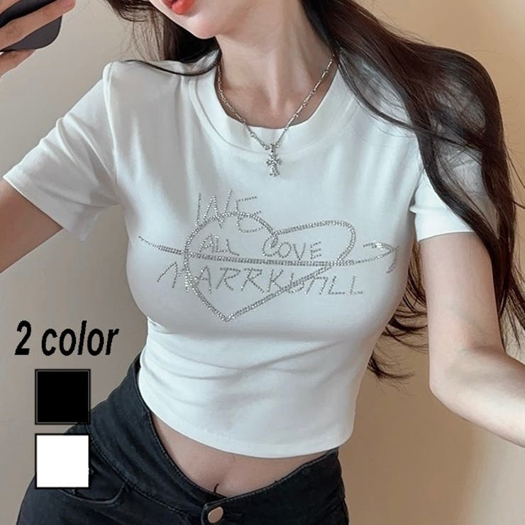 ラインストーンハートロゴコンパクトTシャツ[品番：SHNW0011312