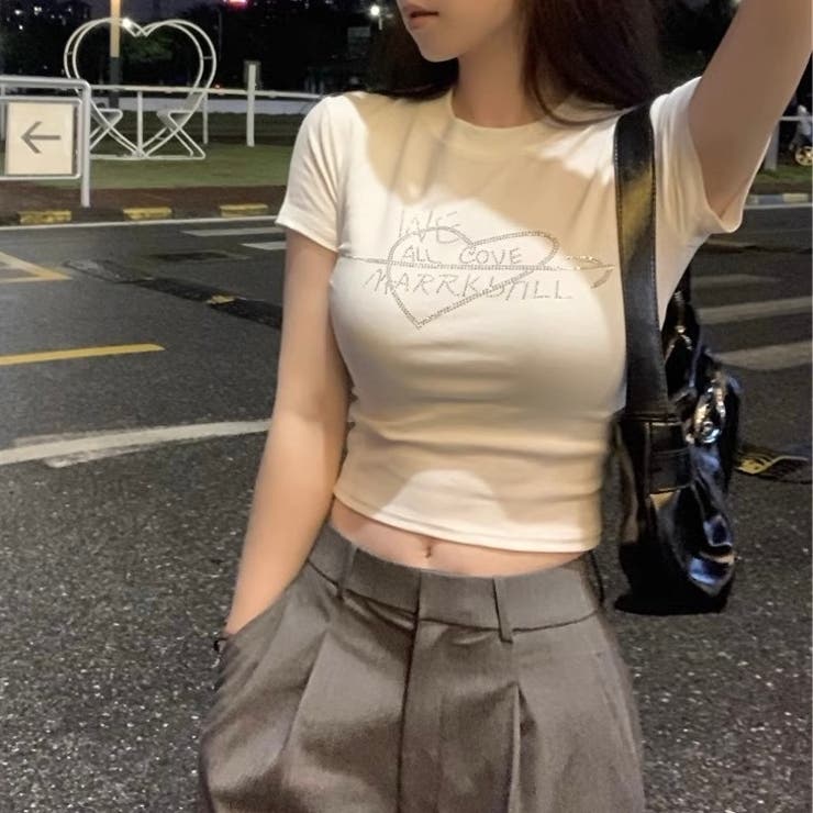 ラインストーンハートロゴコンパクトTシャツ | LADY LIKE  | 詳細画像11 