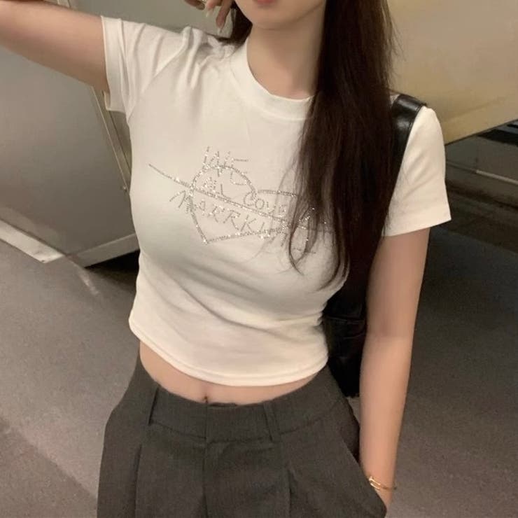 ラインストーンハートロゴコンパクトTシャツ | LADY LIKE  | 詳細画像13 