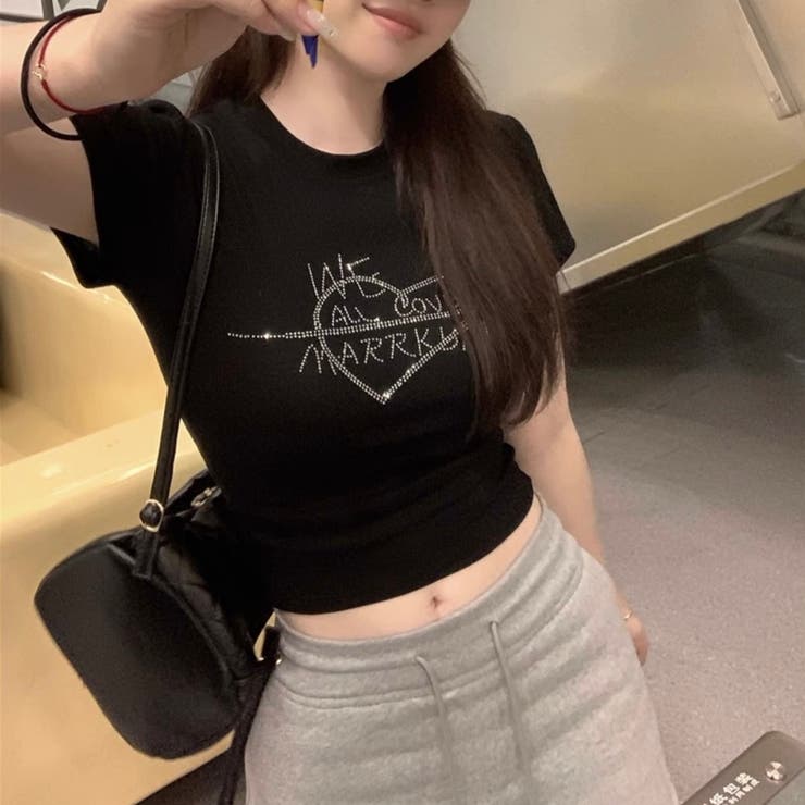 ラインストーンハートロゴコンパクトTシャツ | LADY LIKE  | 詳細画像2 