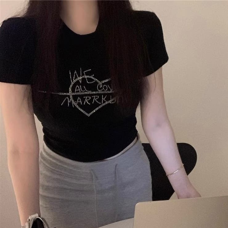 ラインストーンハートロゴコンパクトTシャツ | LADY LIKE  | 詳細画像6 