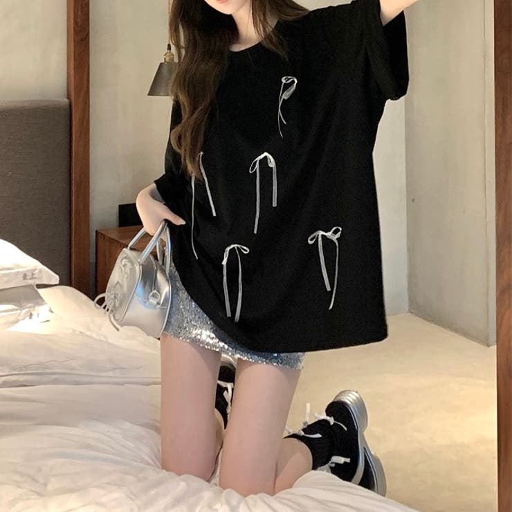 【初回限定】 サテンリボン付きオーバーサイズTシャツ[品番：SHNW0011391 トップス