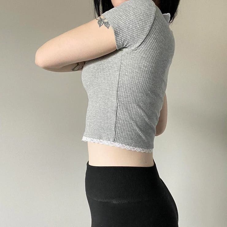 縁取りレースボタン付きトップス | LADY LIKE  | 詳細画像4