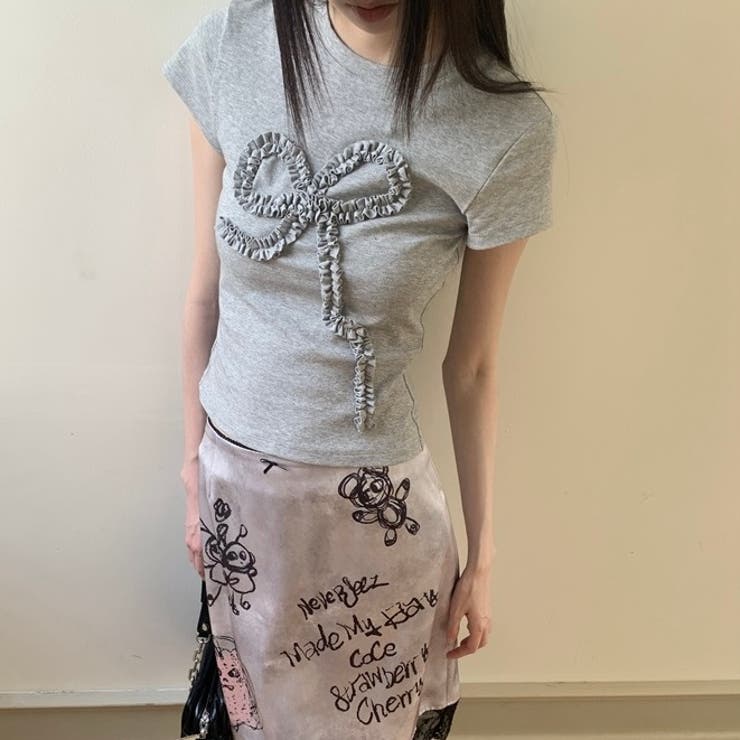 くしゅくしゅリボンデザインTシャツ[品番：SHNW0011419]｜LADY
