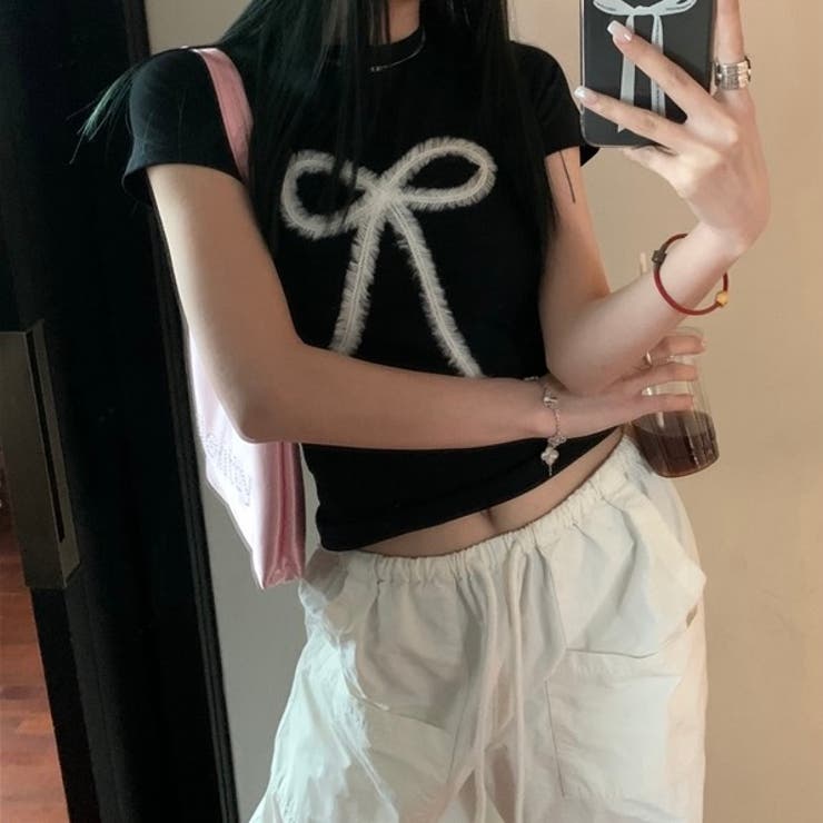 リボンプリントコンパクトTシャツ[品番：SHNW0011434]｜LADY