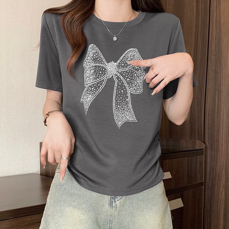 キラキラリボン半袖Tシャツ[品番：SHNW0011472]｜LADY LIKE