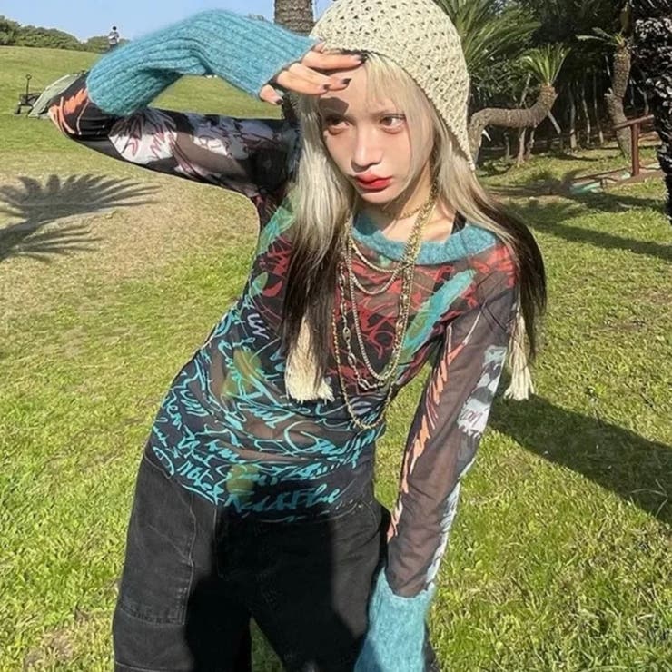 リブ切替えカラフルシアートップス | LADY LIKE  | 詳細画像1 