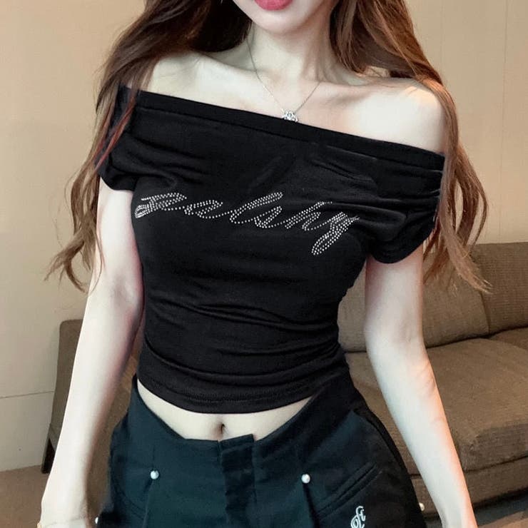 DSC / ラインストーンロゴ裏毛トップス TOPS Night STORE