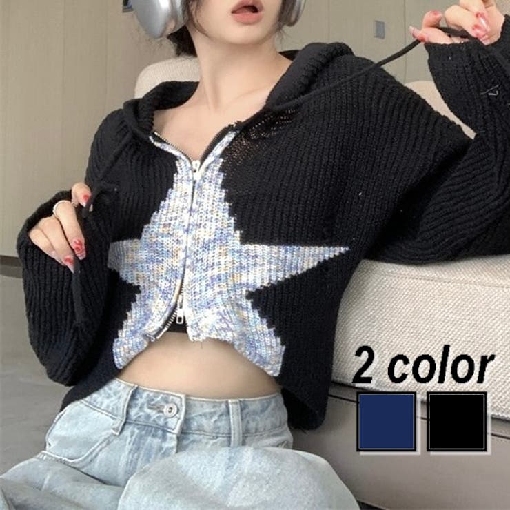 クロップド丈星柄ジップニット | LADY LIKE  | 詳細画像1 