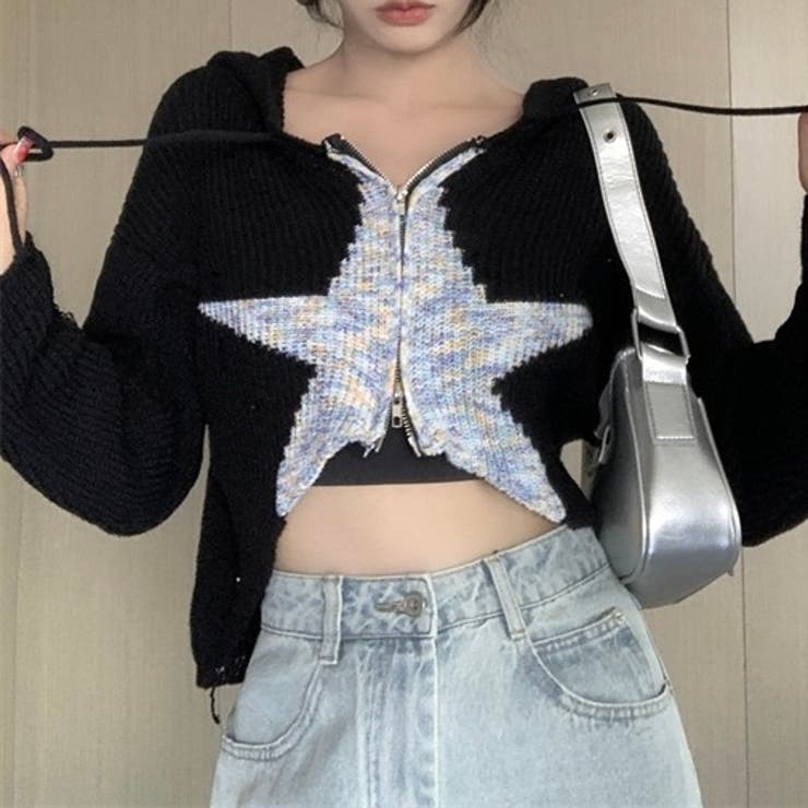 クロップド丈星柄ジップニット | LADY LIKE  | 詳細画像10 