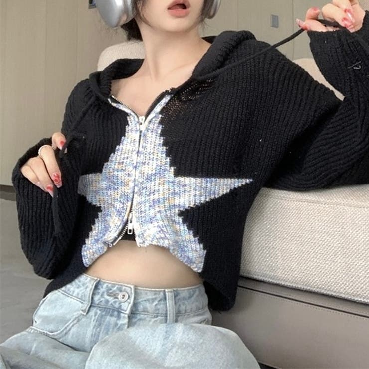 クロップド丈星柄ジップニット | LADY LIKE  | 詳細画像11 