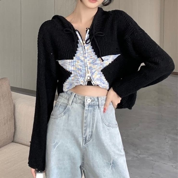 クロップド丈星柄ジップニット | LADY LIKE  | 詳細画像12 