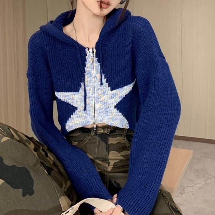 クロップド丈星柄ジップニット | LADY LIKE  | 詳細画像2 