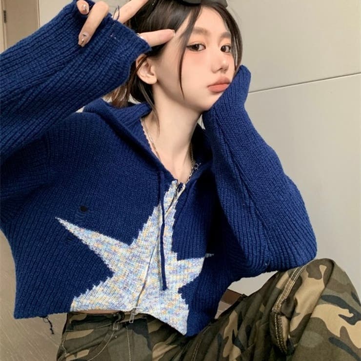 クロップド丈星柄ジップニット | LADY LIKE  | 詳細画像4 