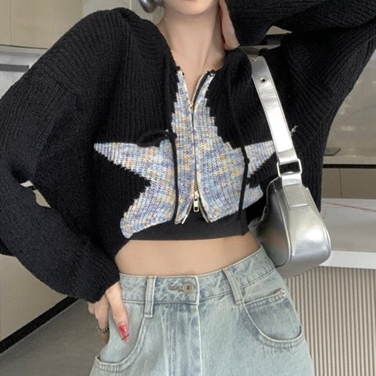 クロップド丈星柄ジップニット | LADY LIKE  | 詳細画像8 