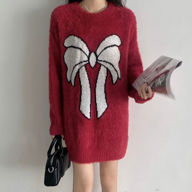 ビッグリボン柄ゆったりシャギーニット | LADY LIKE  | 詳細画像3 