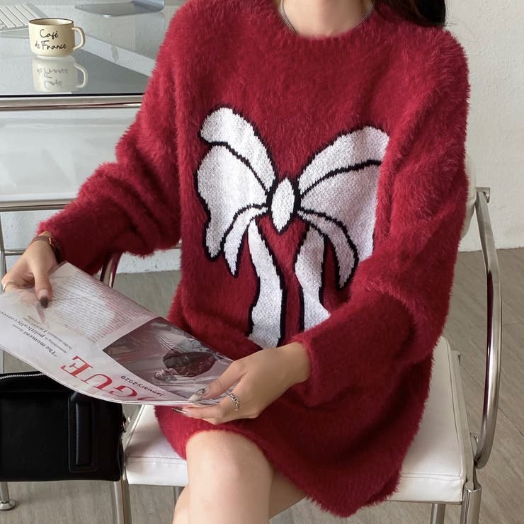 ビッグリボン柄ゆったりシャギーニット | LADY LIKE  | 詳細画像4 