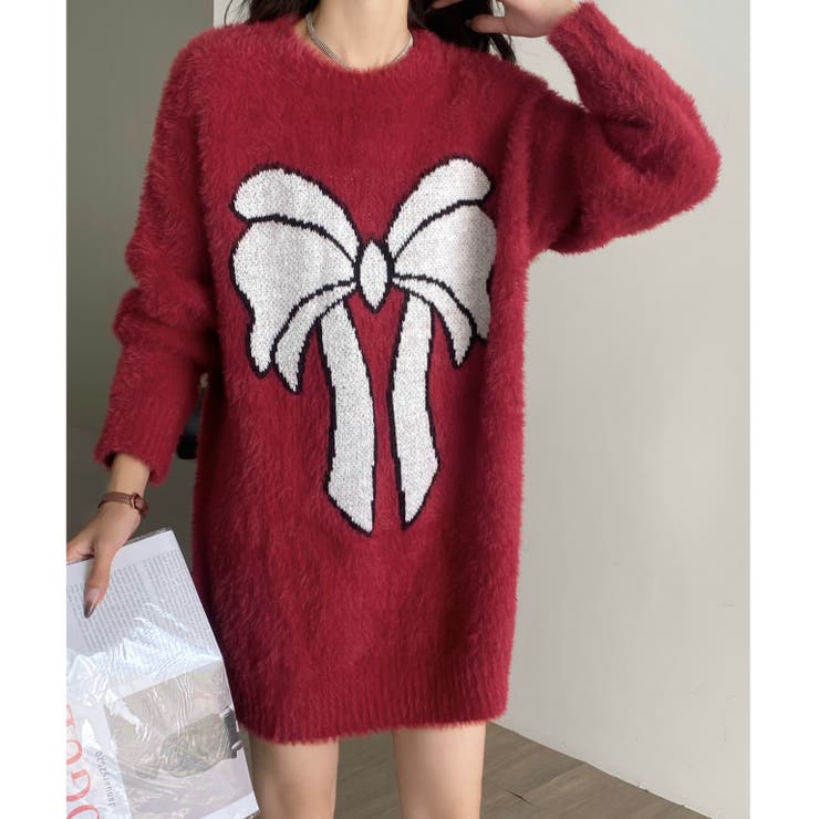 ビッグリボン柄ゆったりシャギーニット | LADY LIKE  | 詳細画像6 