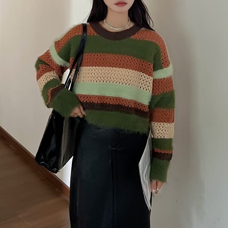 クロップド丈シャギーミックスボーダーニット | LADY LIKE  | 詳細画像10 