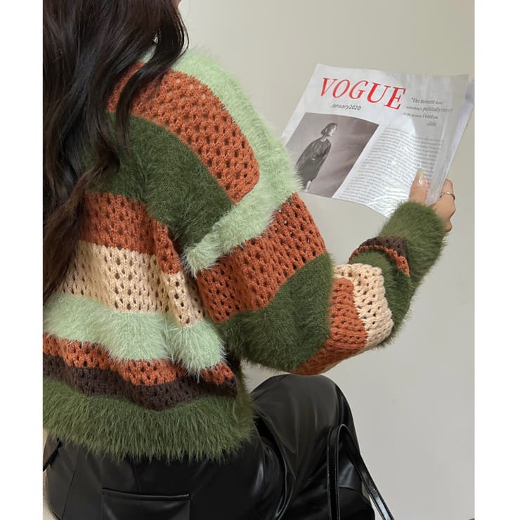 クロップド丈シャギーミックスボーダーニット | LADY LIKE  | 詳細画像11 