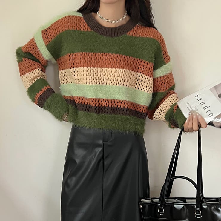 クロップド丈シャギーミックスボーダーニット | LADY LIKE  | 詳細画像12 